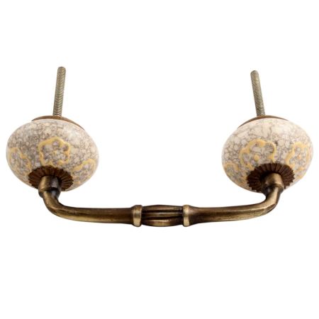 Light Yellow Floral Crackle Ceramic Bridge Handle